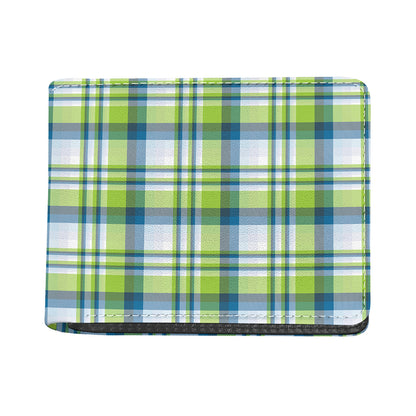 Lime And Blue Madras Plaid Print Bifold Wallet