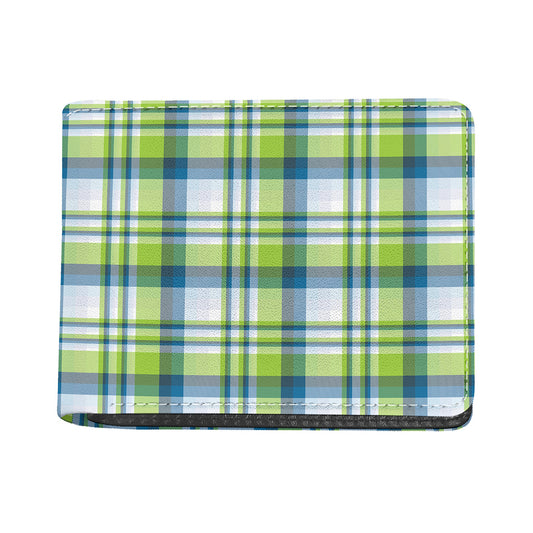 Lime And Blue Madras Plaid Print Bifold Wallet