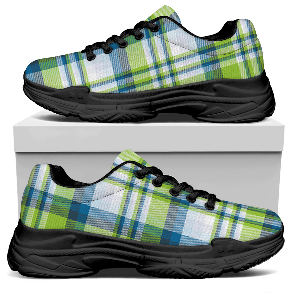 Lime And Blue Madras Plaid Print Black Chunky Shoes