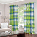 Lime And Blue Madras Plaid Print Dimout Grommet Curtains