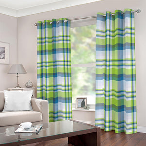 Lime And Blue Madras Plaid Print Blackout Grommet Curtains