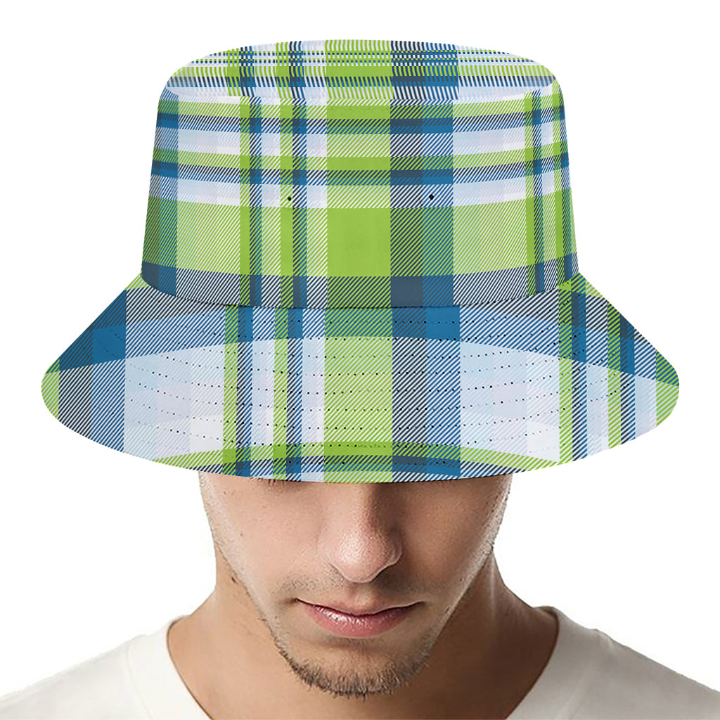 Lime And Blue Madras Plaid Print Bucket Hat