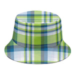 Lime And Blue Madras Plaid Print Bucket Hat