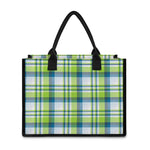 Lime And Blue Madras Plaid Print Canvas Tote Bag