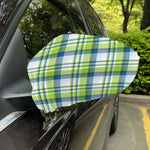 Lime And Blue Madras Plaid Print Car Side Mirror Covers