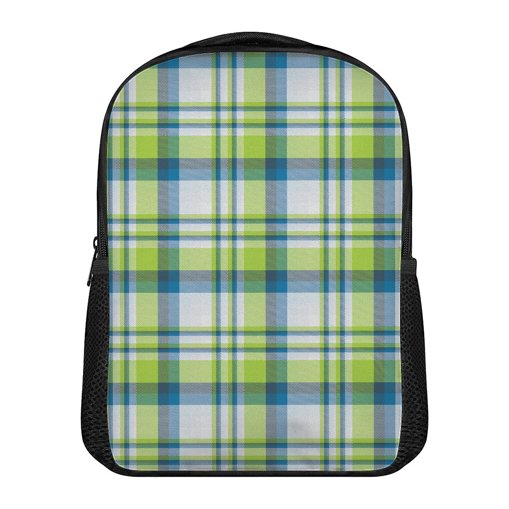 Lime And Blue Madras Plaid Print Casual Backpack