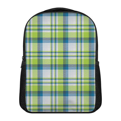 Lime And Blue Madras Plaid Print Casual Backpack