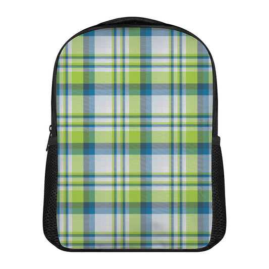 Lime And Blue Madras Plaid Print Casual Backpack