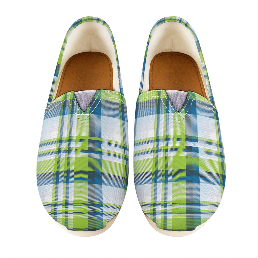 Lime And Blue Madras Plaid Print Casual Shoes