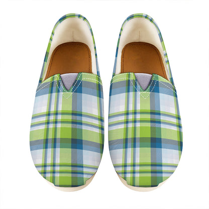 Lime And Blue Madras Plaid Print Casual Shoes