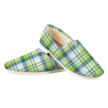 Lime And Blue Madras Plaid Print Casual Shoes
