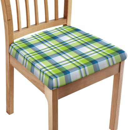Lime And Blue Madras Plaid Print Chair Cushion Cover