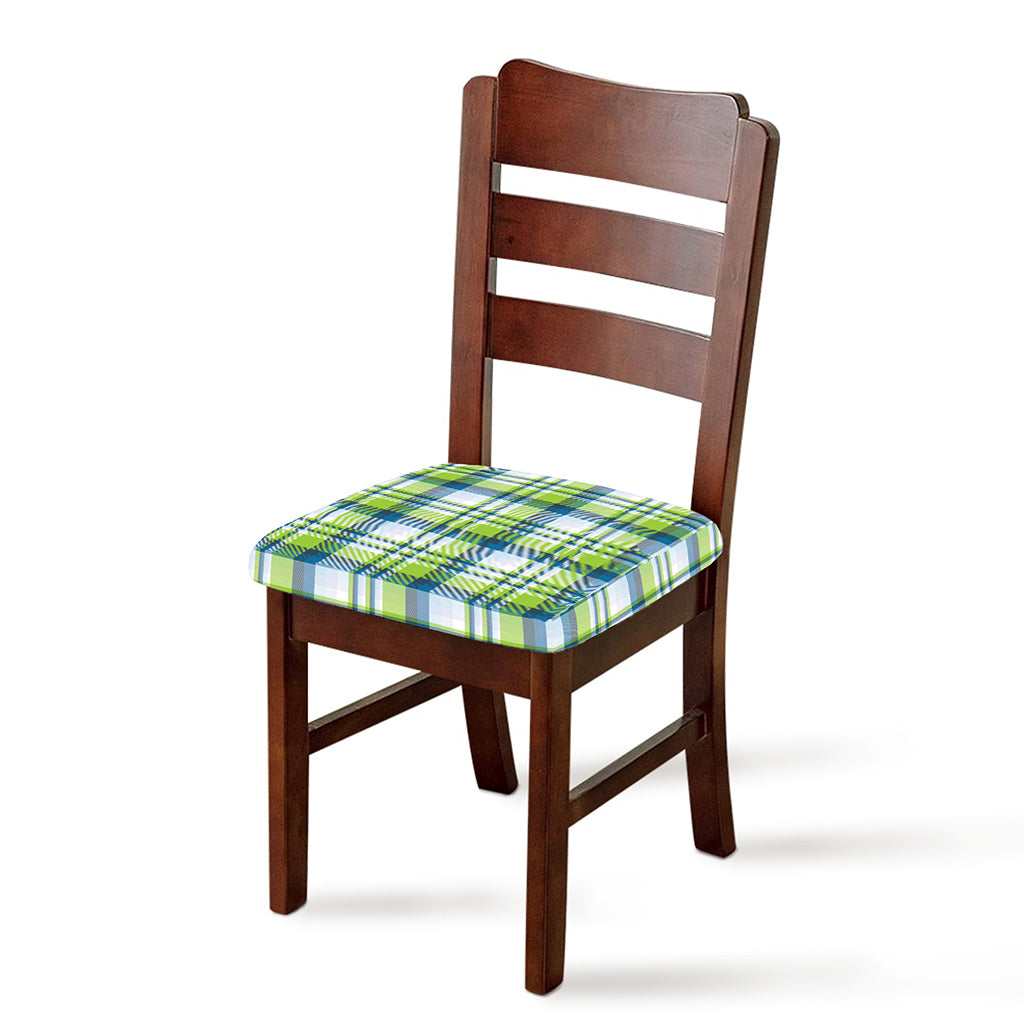 Lime And Blue Madras Plaid Print Chair Cushion Cover