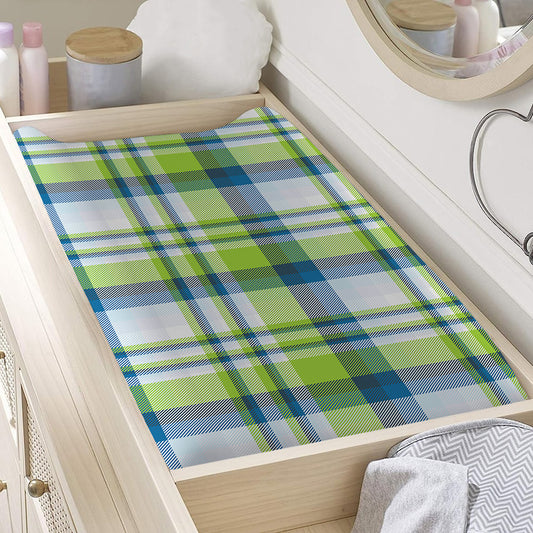 Lime And Blue Madras Plaid Print Changing Pad Cover