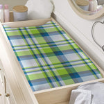 Lime And Blue Madras Plaid Print Changing Pad Cover