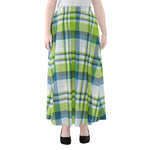 Lime And Blue Madras Plaid Print Chiffon Maxi Skirt