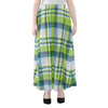 Lime And Blue Madras Plaid Print Chiffon Maxi Skirt