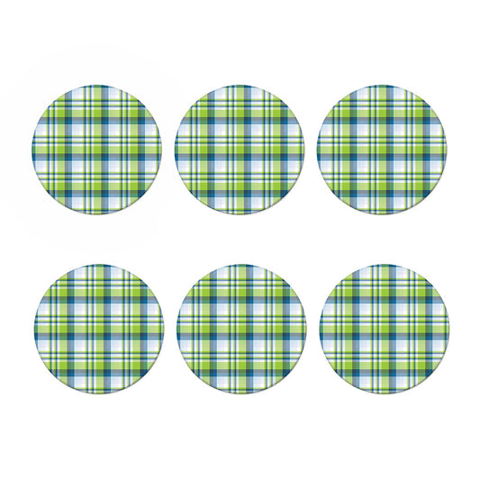 Lime And Blue Madras Plaid Print Coaster Set