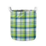 Lime And Blue Madras Plaid Print Collapsible Laundry Basket