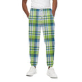 Lime And Blue Madras Plaid Print Cotton Sweatpants
