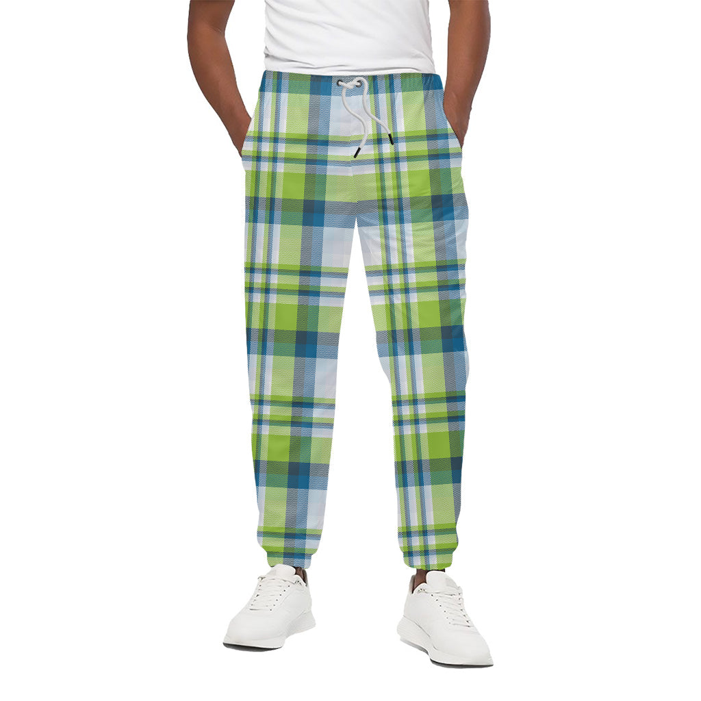 Lime And Blue Madras Plaid Print Cotton Pants