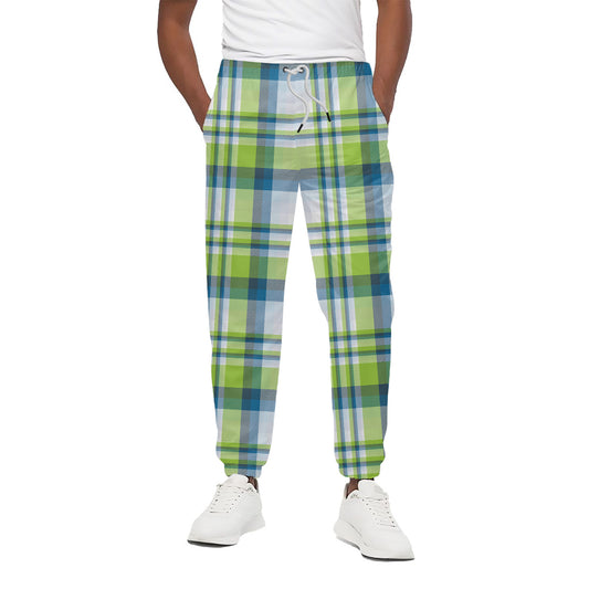 Lime And Blue Madras Plaid Print Cotton Pants