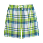 Lime And Blue Madras Plaid Print Cotton Shorts