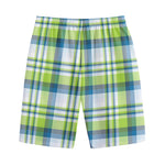Lime And Blue Madras Plaid Print Cotton Shorts
