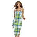 Lime And Blue Madras Plaid Print Cross Back Cami Dress