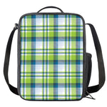 Lime And Blue Madras Plaid Print Crossbody Lunch Bag