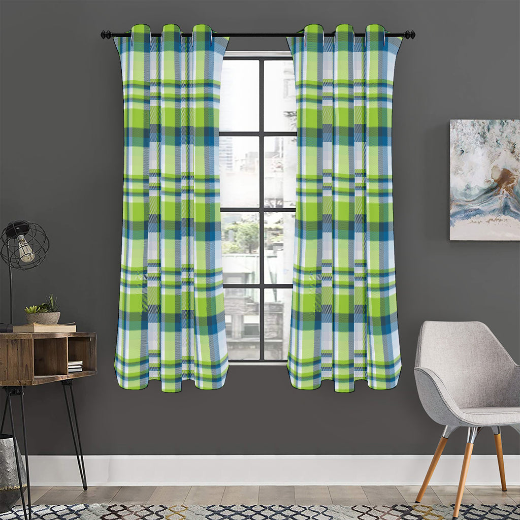 Lime And Blue Madras Plaid Print Curtain