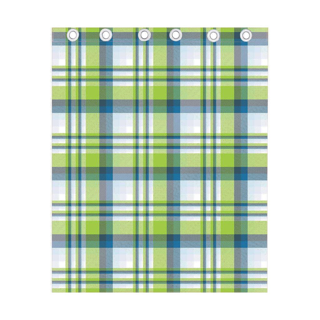 Lime And Blue Madras Plaid Print Curtain