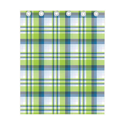 Lime And Blue Madras Plaid Print Curtain