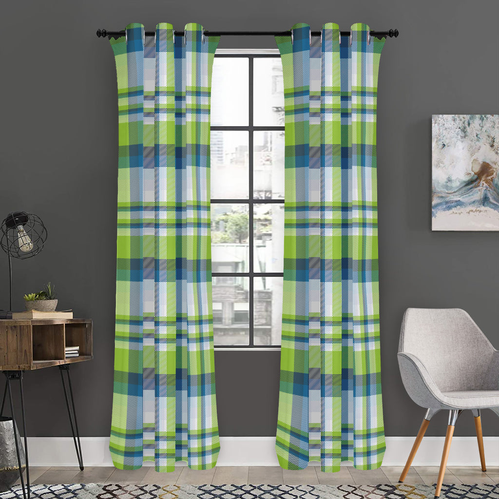 Lime And Blue Madras Plaid Print Curtain