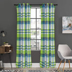 Lime And Blue Madras Plaid Print Curtain