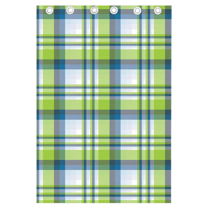 Lime And Blue Madras Plaid Print Curtain
