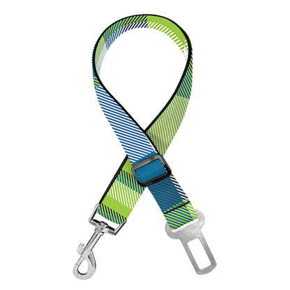 Lime And Blue Madras Plaid Print Dog Seat Belt
