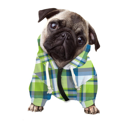 Lime And Blue Madras Plaid Print Dog Zip Up Hoodie
