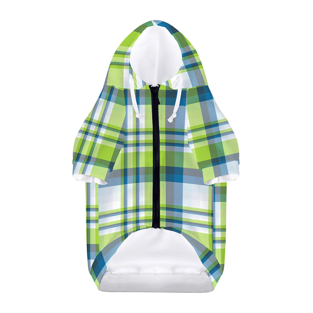 Lime And Blue Madras Plaid Print Dog Zip Up Hoodie