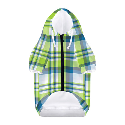 Lime And Blue Madras Plaid Print Dog Zip Up Hoodie