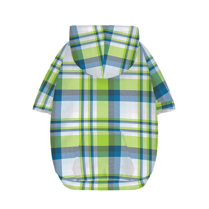 Lime And Blue Madras Plaid Print Dog Zip Up Hoodie