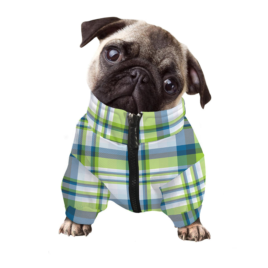Lime And Blue Madras Plaid Print Dog Zip Up Jacket