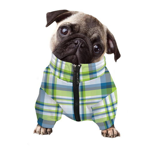 Lime And Blue Madras Plaid Print Dog Zip Up Jacket