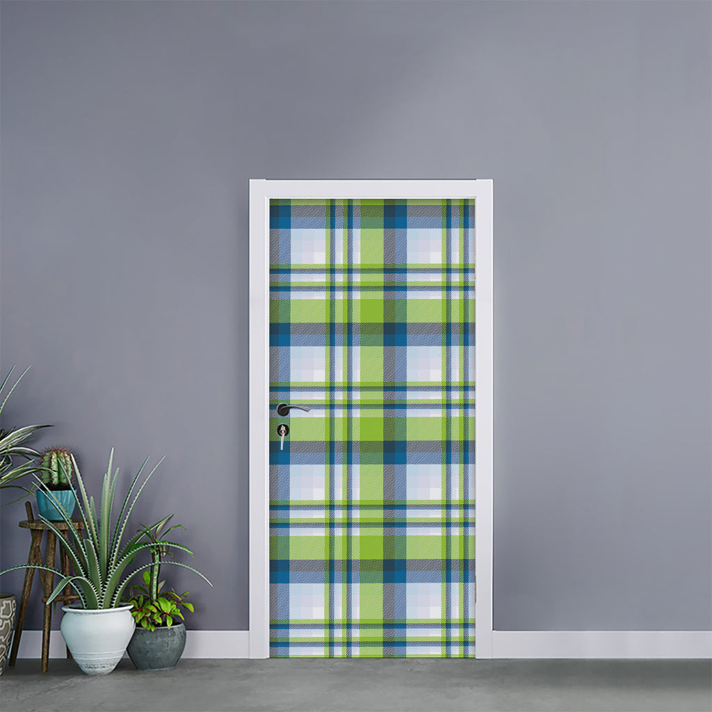 Lime And Blue Madras Plaid Print Door Sticker