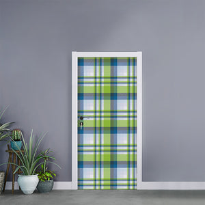 Lime And Blue Madras Plaid Print Door Sticker