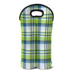 Lime And Blue Madras Plaid Print Double Neoprene Wine Tote