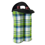 Lime And Blue Madras Plaid Print Double Neoprene Wine Tote