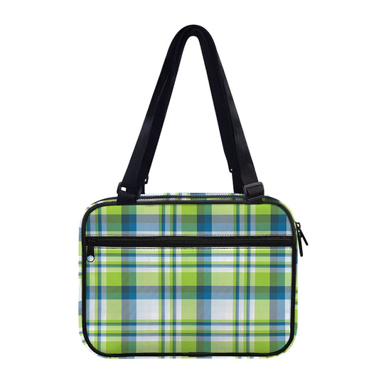 Lime And Blue Madras Plaid Print Double Strap Bible Bag