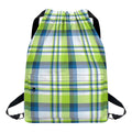 Lime And Blue Madras Plaid Print Drawstring Backpack