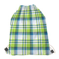 Lime And Blue Madras Plaid Print Drawstring Bag